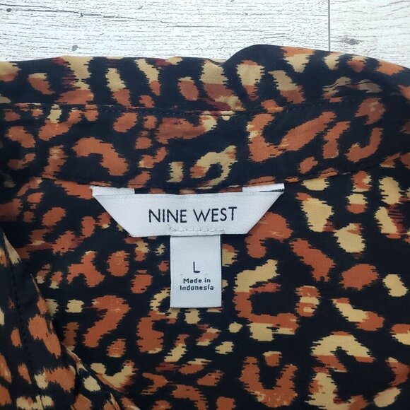 Nine West Animal Print Button Up Blouse Top Office Work Mob Wife Rock Size L - Picture 8 of 12